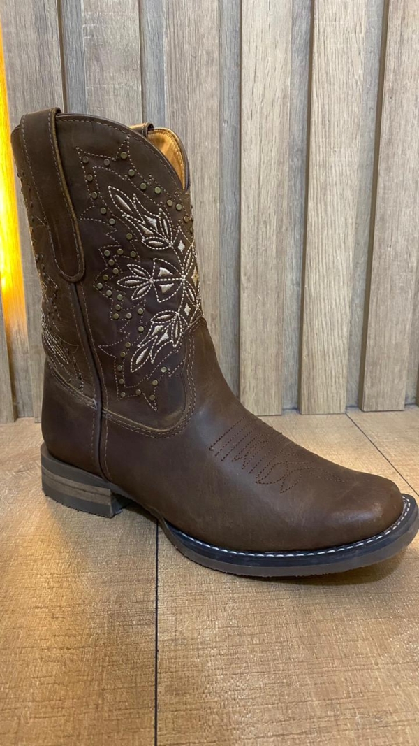 BOTA TEXANA FEMININA GOYAZES COURO DALLAS TABACO BICO QUADRADO FLEX - 243208-CF - Image 2